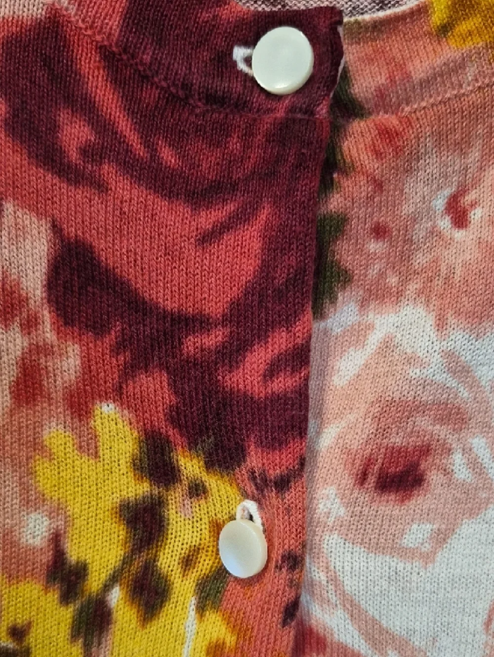 Talbots Silk/ Cotton  Floral Crewneck Cardigan in Pink, Yellow & Burgundy